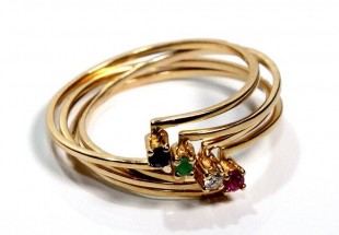 Conjunto 4 anéis em OURO com diamante, rubi,safira,esmeralda