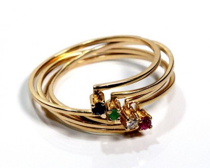 Conjunto 4 anéis em OURO com diamante, rubi,safira,esmeralda