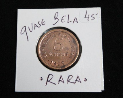 Moeda da República Portuguesa de 5 centavos em Bronze de 1922