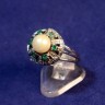 Anel Ouro Pérola Diamantes e Esmeraldas