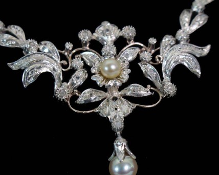 Colar de Princesa em Ouro (19,2 Quilates)  Diamantes e Pérolas