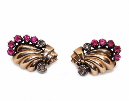 Brincos em Ouro (19,2 Quilates) Rubis e Diamantes