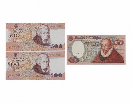 Conjunto de Três Notas de 500 Escudos