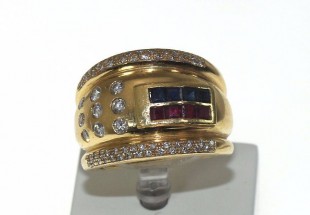 Anel em Ouro (19.2 Quilates) Diamantes Rubis e Safira