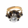 Anel Antigo em Ouro (Cabeça de Cão) Lascas de Diamante e Pérola de Ostra
