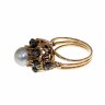 Anel Antigo em Ouro (Cabeça de Cão) Lascas de Diamante e Pérola de Ostra