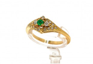 Anel em Ouro de 19,2K DIAMANTES e ESMERALDA