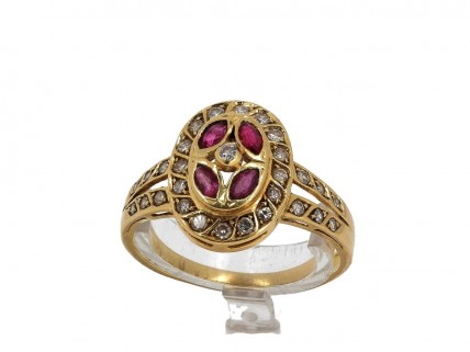 Anel em Ouro de 19,2K DIAMANTES e RUBIS