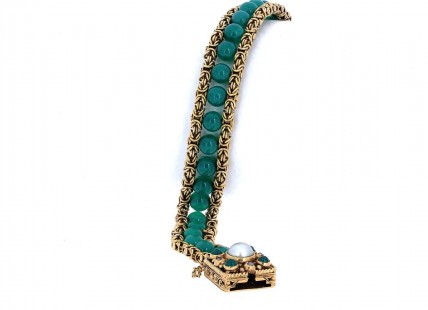 Bracelete ANTIGA em Ouro de 19,2K PÉROLA FINA, DIAMANTES 