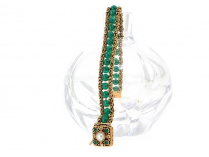 Bracelete ANTIGA em Ouro de 19,2K PÉROLA FINA, DIAMANTES 