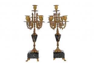 Conjunto de Castiçais MUITO ANTIGOS em Bronze e Mármore