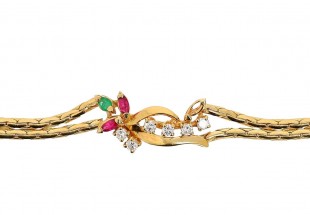 Bracelete em Ouro de 18K DIAMANTES, RUBI e ESMERALDA
