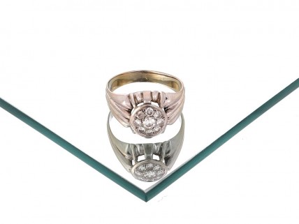 Anel Antigo de Homem em OURO Branco e DIAMANTES
