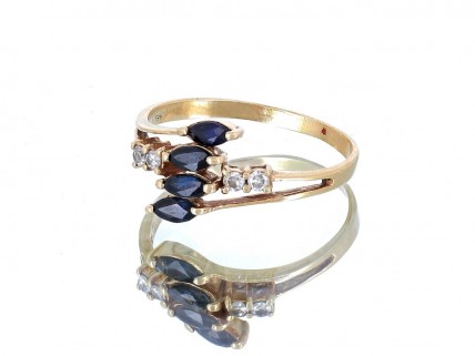 Anel em Ouro de 14K DIAMANTES e SAFIRAS