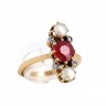 Anel Antigo em OURO de 18K Diamantes Rubis e Pérolas Naturais