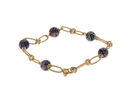 Pulseira em PRATA Dourada - Contas em Cloisonne