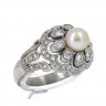Anel ANTIGO em Ouro Branco DIAMANTES e PÉROLA NATURAL