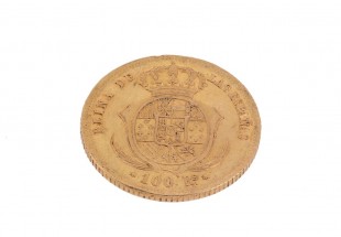 MOEDA DE 100 Reals 1862, ISABEL II - OURO 900