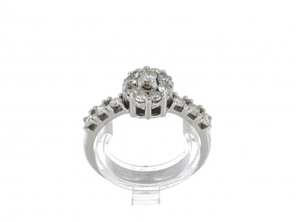 Anel em OURO Branco 14K e 15 DIAMANTES