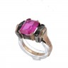Anel ANTIGO em OURO 19,2k e PRATA 833 - 6 DIAMANTES e RUBI