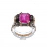 Anel ANTIGO em OURO 19,2k e PRATA 833 - 6 DIAMANTES e RUBI
