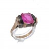 Anel ANTIGO em OURO 19,2k e PRATA 833 - 6 DIAMANTES e RUBI