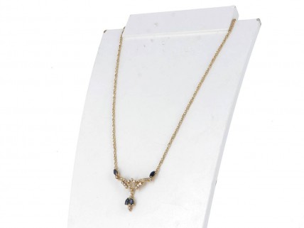 Fio ANTIGO em OURO 19,2K - DIAMANTES e SAFIRAS