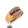 Anel em OURO Bicolor de 18K - 52 DIAMANTES e RUBIS