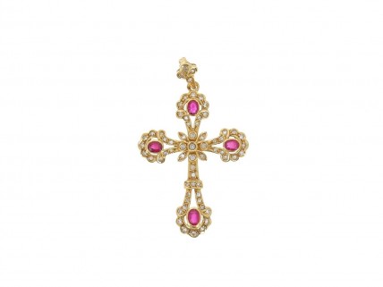 Pingente em OURO 19,2K - 62 DIAMANTES e 4 RUBIS