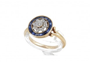 Anel em OURO de 19K- DIAMANTE e SAFIRAS