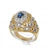 Anel ANTIGO em OURO Bicolor 19,2K - 10 DIAMANTES e SAFIRA