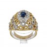 Anel ANTIGO em OURO Bicolor 19,2K - 10 DIAMANTES e SAFIRA