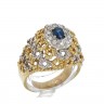 Anel ANTIGO em OURO Bicolor 19,2K - 10 DIAMANTES e SAFIRA