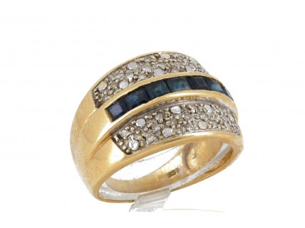 Anel em OURO 19,2K - 30 DIAMANTES e SAFIRAS