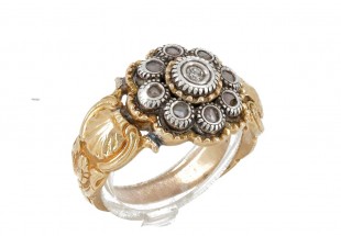 Anel ANTIGO em OURO Bicolor 19,2K - 9 DIAMANTES