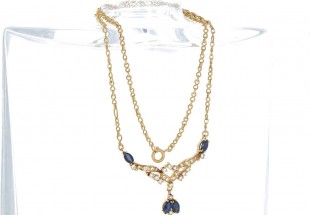 Fio ANTIGO em OURO 19,2K - DIAMANTES e SAFIRAS
