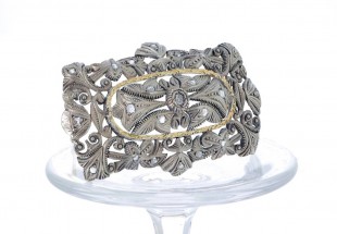 Alfinete ANTIGO em OURO 19.2k, PRATA 833 e 23 DIAMANTES