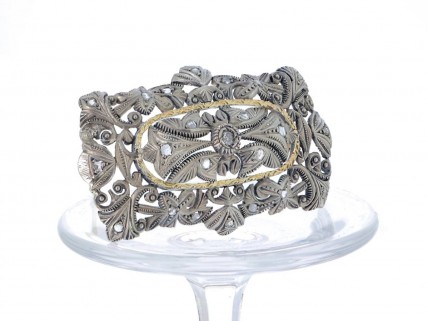 Alfinete ANTIGO em OURO 19.2k, PRATA 833 e 23 DIAMANTES