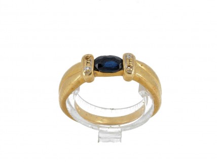Anel em OURO 19,2k - 4 DIAMANTES e SAFIRA