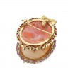 Pingente/Alfinete de Peito CAMAFEU em Ouro de 19,2K - CORAL, RUBIS e 27 DIAMANTES