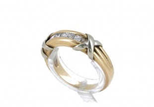 Anel ANTIGO em OURO Bicolor de 19,2K - 7 DIAMANTES
