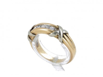 Anel ANTIGO em OURO Bicolor de 19,2K - 7 DIAMANTES