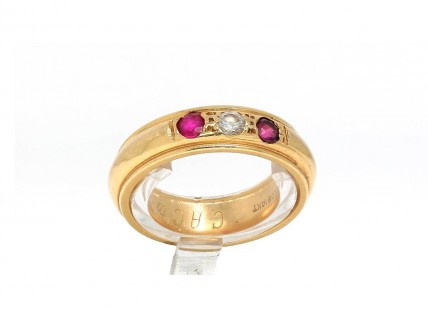Aliança em OURO 14k, DIAMANTE, RUBI e TURMALINA