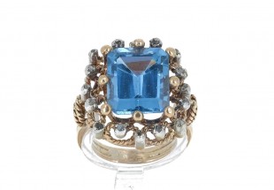 Anel ANTIGO em OURO 19,2K e PRATA 833 - 16 DIAMANTES e ESPINELA