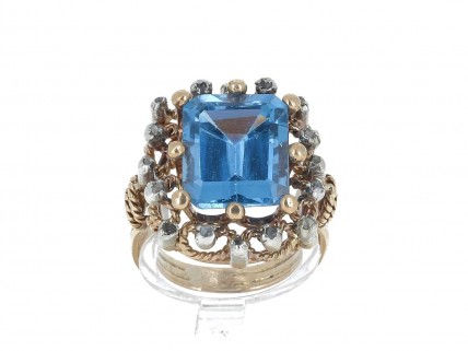Anel ANTIGO em OURO 19,2K e PRATA 833 - 16 DIAMANTES e ESPINELA