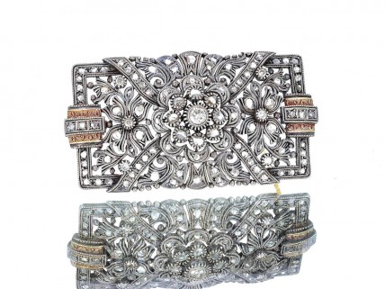 Alfinete MUITO ANTIGO em Prata 833 Ouro de 19,2K e 100 DIAMANTES