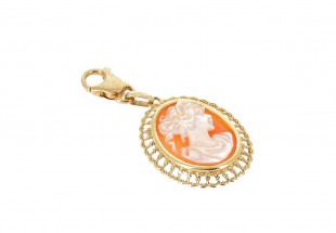 Pingente Camafeu em OURO 18K - CORAL