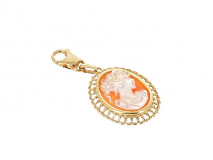 Pingente Camafeu em OURO 18K - CORAL