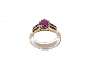 Anel ANTIGO em OURO 19,2K - DIAMANTES e RUBIS
