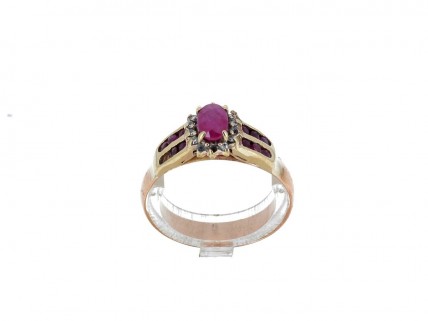 Anel ANTIGO em OURO 19,2K - DIAMANTES e RUBIS